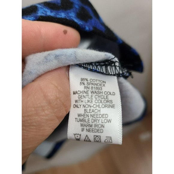 Denim & Co Black Blue Leopard Print 3/4 Sleeve Tunic Top Size Large - Picture 5 of 6